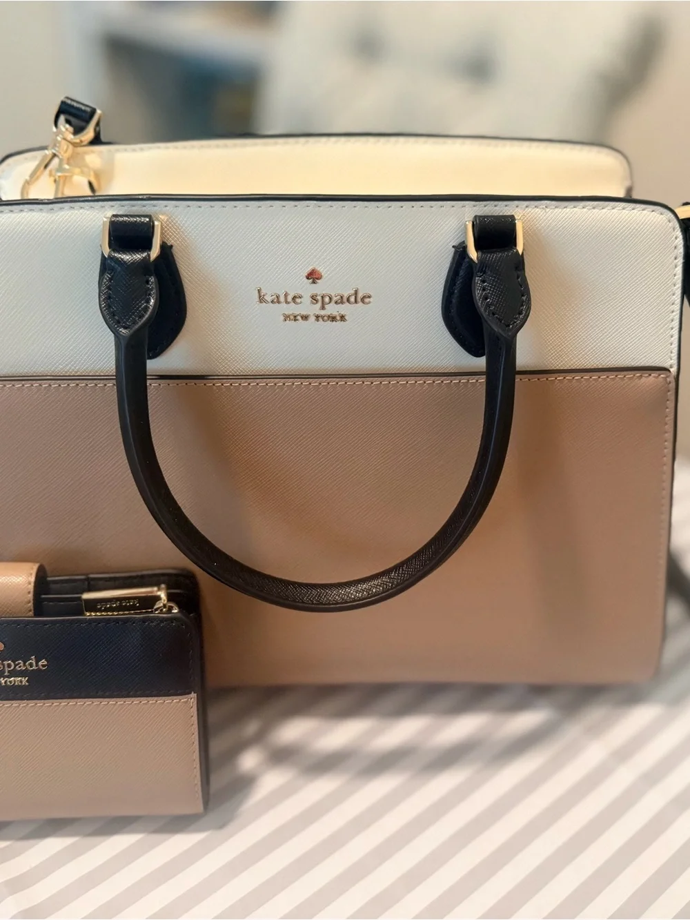 kate spade Two-Tone Leather Satchel in Blush, Cream & Black